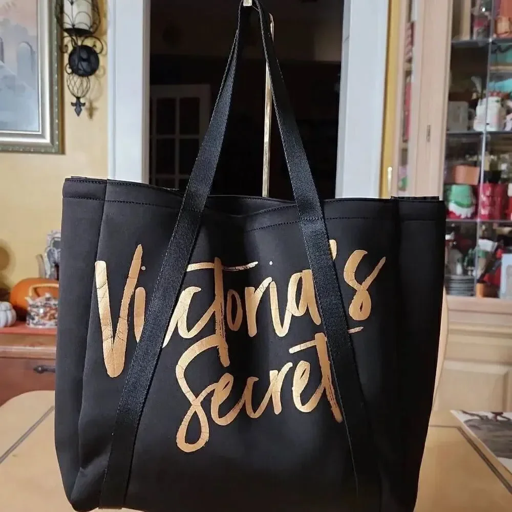 Victoria's Secret black and gold insulated neoprene tote